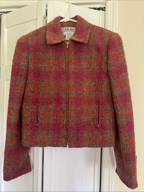 Carlisle Pink & Orange Plaid Zip-Front Wool Jacket